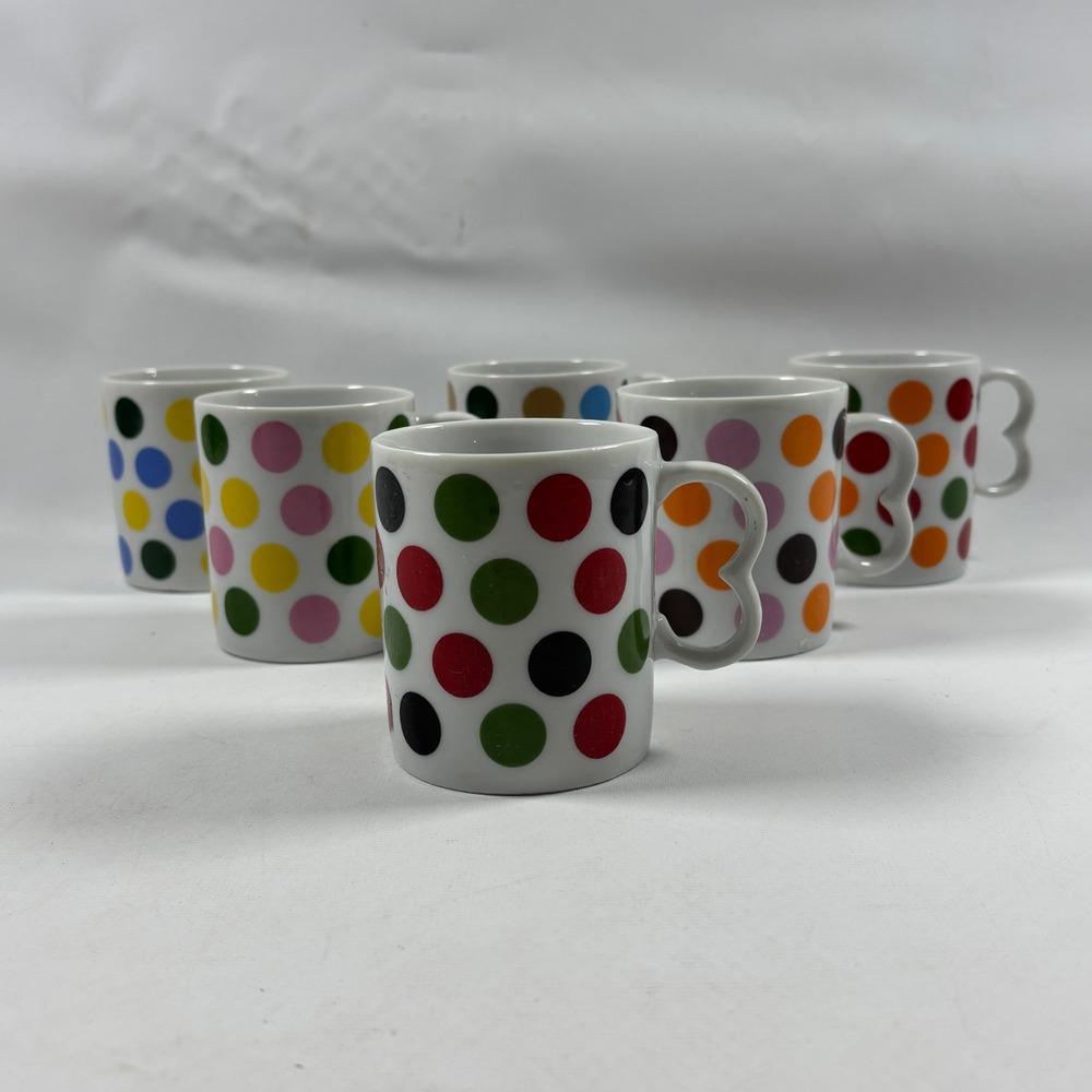 Vintage Westwood Carnival Mug Set of 6 Polka Dot Multicolor Made in Japan